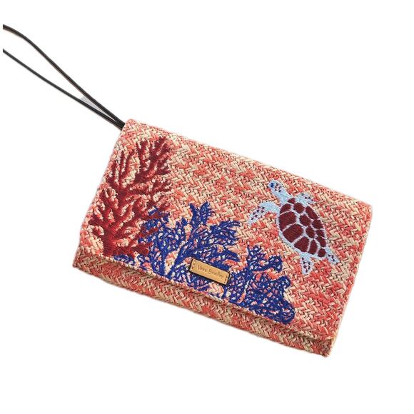 Vera Bradley Handbags - Vera Bradley Coral and Blue Clutch